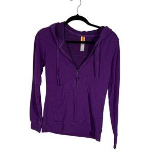Lucy Women SZ S Purple 1/2 Zip Pullover Hooded Kangaroo Pocket Long Sleeve Top